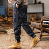 GOOSUDU American Style Overalls Men's Summer Pure Color All-Matching Casual Pants Loose Tactical Pants Men Trendy Brands Mid Waist Ankle-Tied Trousers