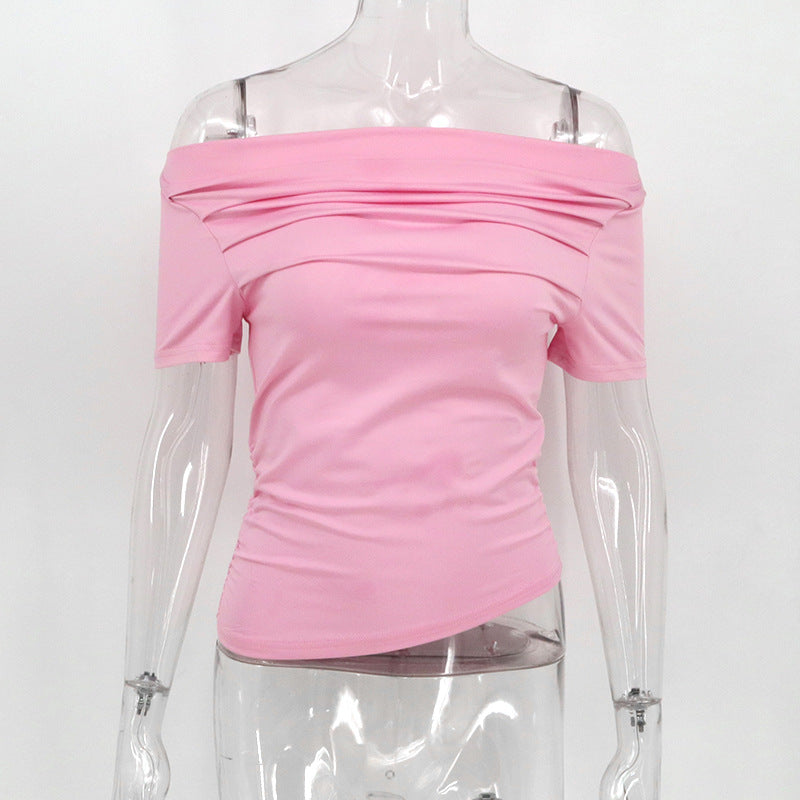 GOOSUDU 2025 AC205  popular New women's clothing spring and autumn ins new solid color slanted shoulder long-sleeved navel top T-shirt women