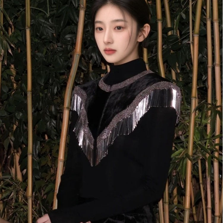 2025 retro high-end with cheongsam evening dress shows noble fashion mulberry silk black shawl women N2056