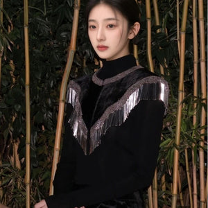 2025 retro high-end with cheongsam evening dress shows noble fashion mulberry silk black shawl women N2056