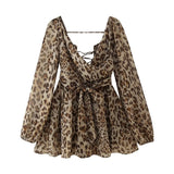 Wholesale 2025 Summer New European and American Multi-Color Sexy Mesh Long Sleeve Tied Backless Mini Dress Women