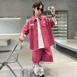 Boys' Summer Shirt Outfit  New Children's Summer Clothing Thin Short Sleeve Medium and Big Children Summer Boyish Look Fashion