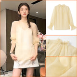 2025 New Chinese Style Crew Neck Solid Color Button Shirt Loose Mulberry Silk Niche Premium Top N2021