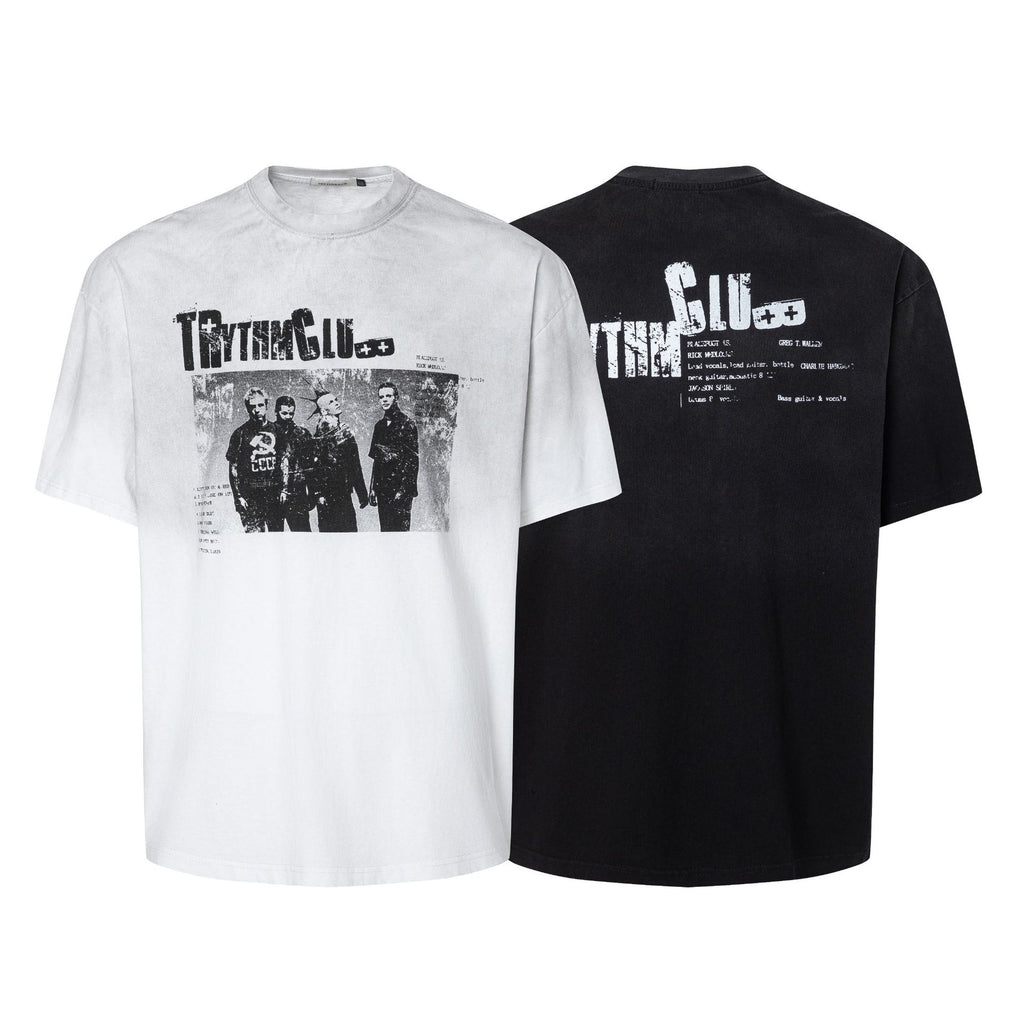 2025 27141 2025n Street 2025 Summer Character High Sense Small Collar Design Men's Loose and Old Short Sleeve T-Shirt