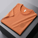 GOOSUDU Heavy European Goods Mercerized Cotton Short Sleeve T-shirt Men's Slim Fit Fashion High-End Embroidery round Neck Half Sleeve Boy's Undershirt Fashion