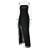 2025 popular autumn new product fashionable and elegant solid color tube top, backless slim fit, high split fork fine flash hip dress