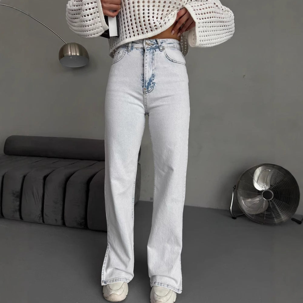 summer new sweet and spicy style high waist straight trousers split trousers New  jeans Spice Girls
