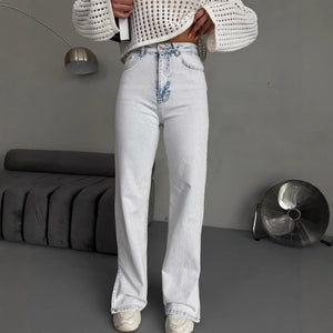 summer new sweet and spicy style high waist straight trousers split trousers New  jeans Spice Girls