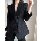 2025 Xiaoxiangfeng blazer women's clothing  spring and autumn new short tweed spring Korean temperament black top