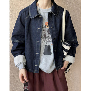 2025 Tangzhi popular autumn new top, Hong Kong style and Popular style, super good-looking, chic retro long-sleeved denim jacket 9638