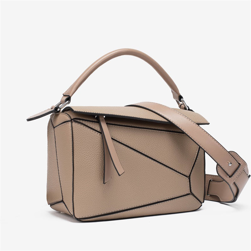 2025 popular new handbag geometric splicing pillow bag lychee pattern messenger bag fashionable and lightweight large-capacity doctor bag