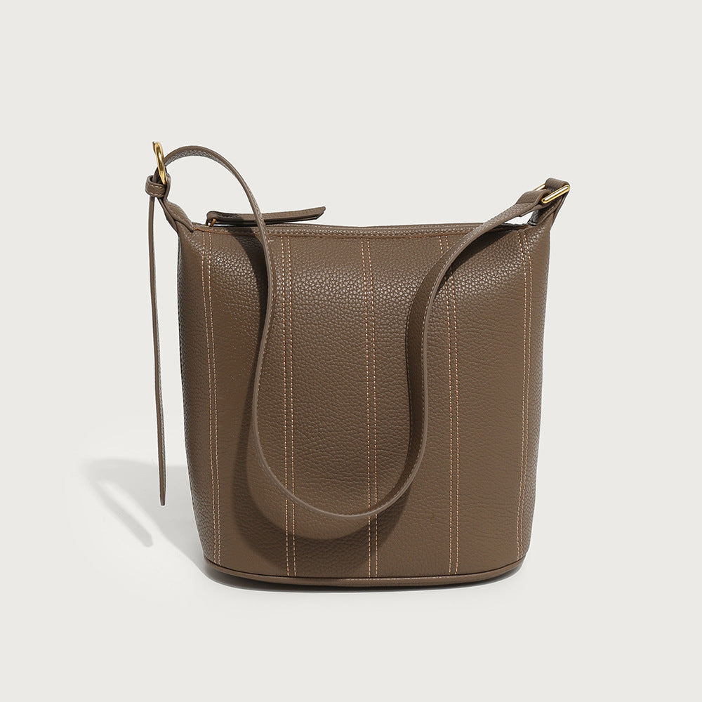 GOOSUDU 2025 Autumn and winter new fashion high sense large capacity lychee pattern retro portable bucket tote bag single shoulder oblique span women's bag