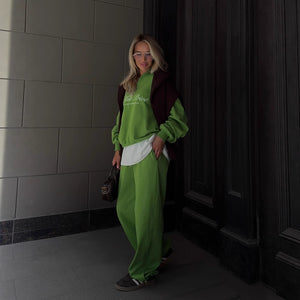 New spring and autumn new suit long-sleeved semi-zipper solid color loose fashion sweater suit