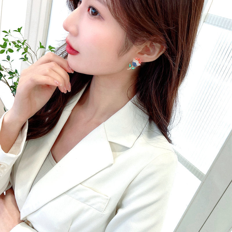 2025 S925 silver needle niche temperament sweet and fresh temperament earrings micro-inlay craftsmanship color zircon rose stud earrings women