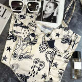 GOOSUDU 2025 TK015  street style summer new character print tight deep V Spice girl versatile navel sling vest women