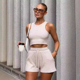 GOOSUDU New 2025 summer new vest exposed navel shorts set sports style versatile new ins knitted set