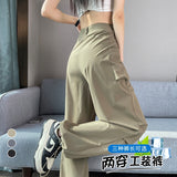 GOOSUDU NEWn Retro Quick-Dry Pants Overalls Women's  Summer Thin High Waist Ankle-Tied Wide Leg Two-Way Wear Harem Sports Pants