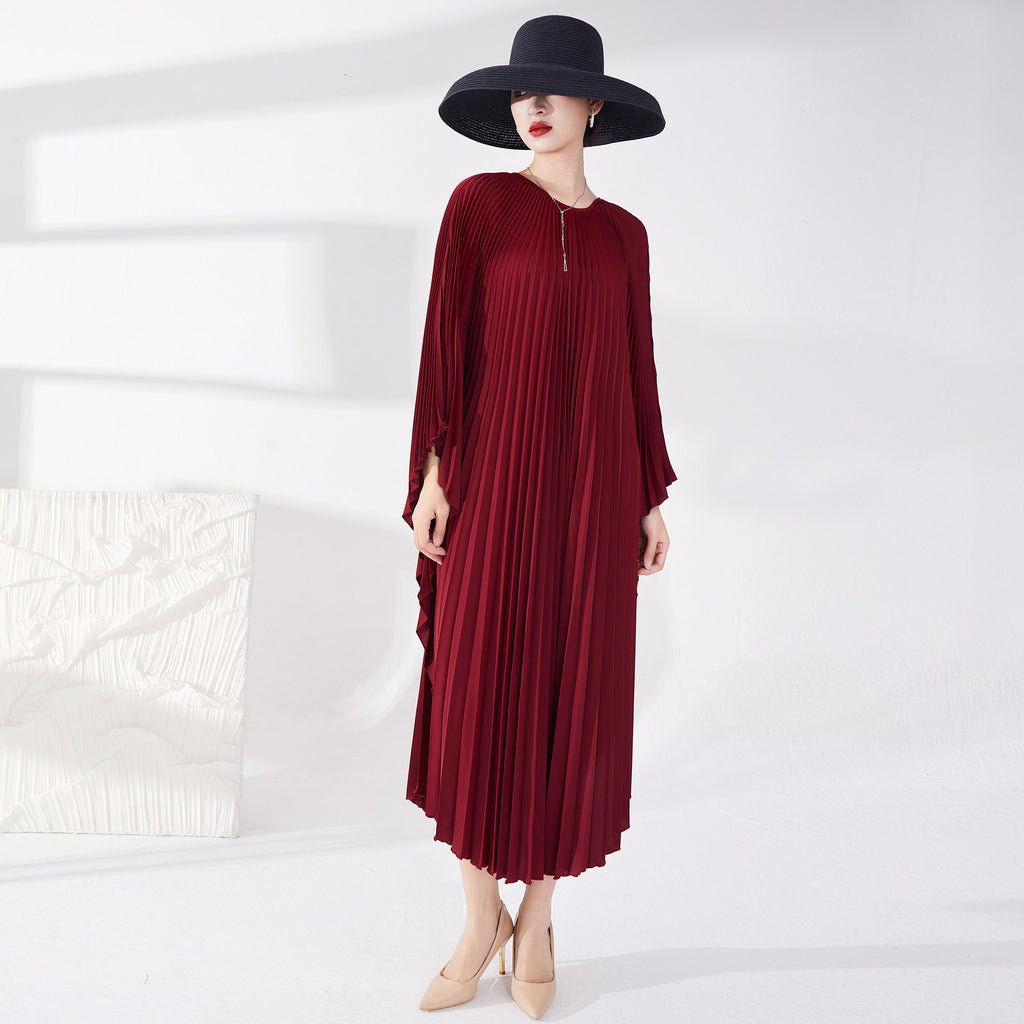 2025 hot-selling dress women's design sense loose bat sleeve long one-piece dress 2025 Popular trade women's pleated skirt