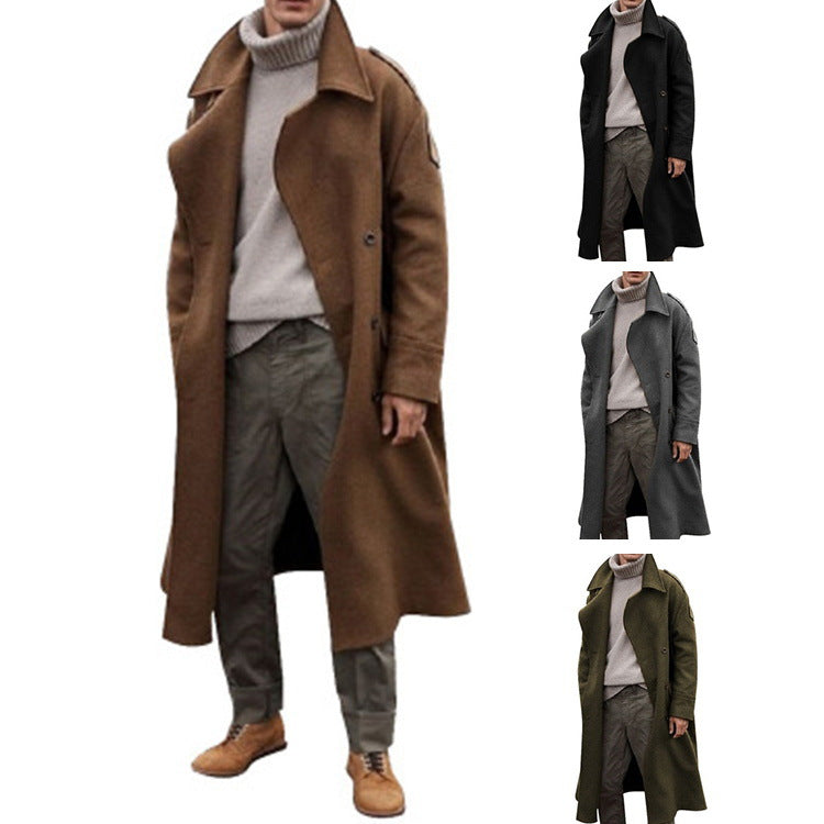 2025 Popular, , autumn and winter new men's long woolen coat super long knee coat