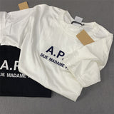 GOOSUDU New Hot Selling Japanese and Korean AP Electric Embroidery Embroidery English Logo Pattern Pure Cotton Loose T-shirt Men and Women Couple's Shirts