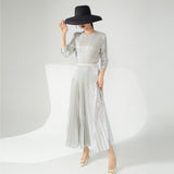 2025 Pleated suit women's fashion high-end women's clothing spring and autumn new hardware girl crew neck T-shirt top fashion skirt