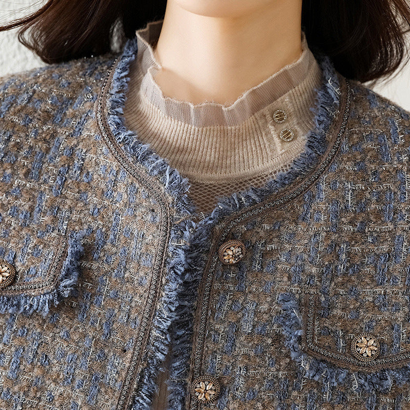 2025 Wool high-end color rough edge small fragrant coat women's spring women's tweed short autumn women's top