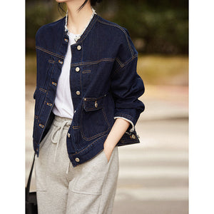 2025 Textured washed denim shirt, design hair beard edge short jacket  spring and autumn women's clothing, cotton denim
