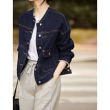 2025 Textured washed denim shirt, design hair beard edge short jacket  spring and autumn women's clothing, cotton denim
