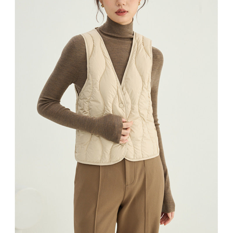 2025 Down jacket liner, women's coat with light and thin thermal vest inside, bottom close-fitting V-neck close-fitting vest wear