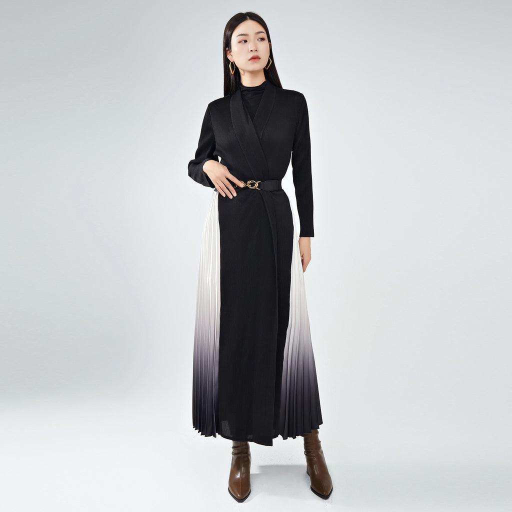 2025 Maillard trench coat long women's high-end feeling royal sister wind coat hanging feeling women's clothing irregular gradual change splicing coat