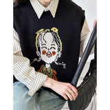 2025 popular spring cartoon knitted vest women's Korean loose lazy wind vest sweater vest 867