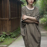 Shan Qian Nianyi, summer new Chinese-style simple Zen robe literary retro ramie jacquard plaid dress