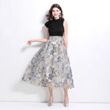 Popular trade women's clothing  spring and summer new heavy industry jacquard retro stand-up collar ruffle dress dress