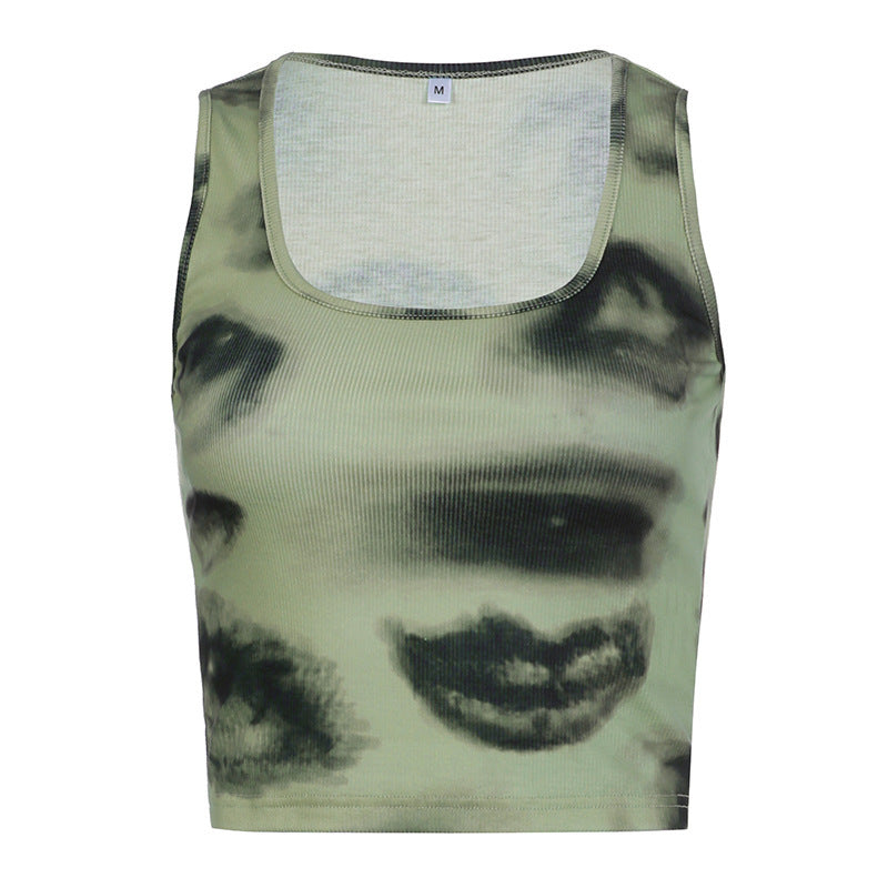 GOOSUDU 2025 DB003 personality hot-selling summer new hot girl y2k fashion street sexy square collar printed navel small vest women