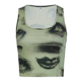 GOOSUDU 2025 DB003 personality hot-selling summer new hot girl y2k fashion street sexy square collar printed navel small vest women