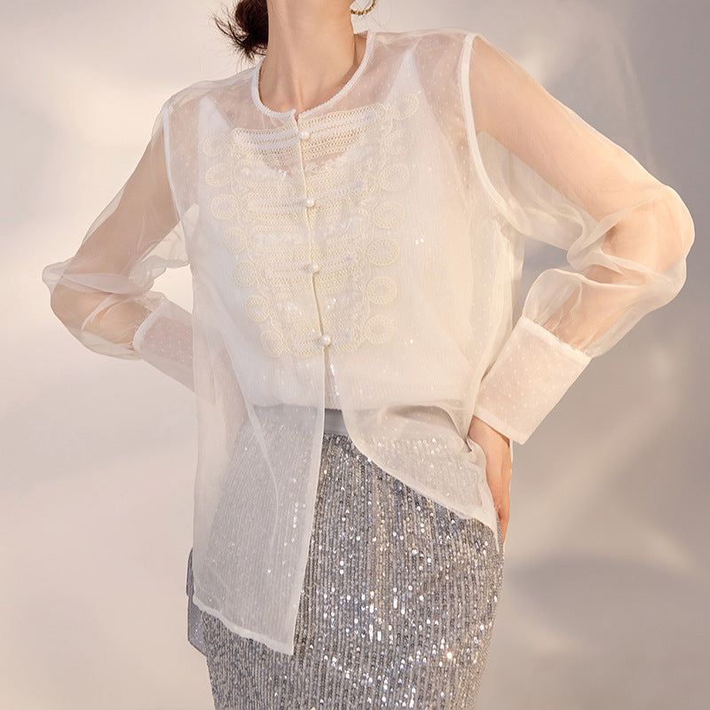 spring new Chinese style temperament suit design sense niche top sequined skirt women M3069