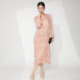 2025 Women's summer suit two-piece skirt bronzing blazer sleeveless fringed dress temperament commuter pleated suit