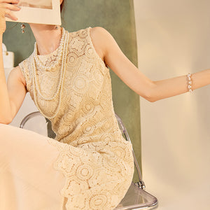 summer fashion rope embroidery splicing dress women's high-end new Chinese style retro temperament design long dress N4025