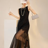 summer fashion rope embroidery splicing dress women's high-end new Chinese style retro temperament design long dress N4025