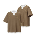 2025 8571 2025n street 2025 summer fake two pieces metal design men's loose senior sense neutral short-sleeved T-shirt
