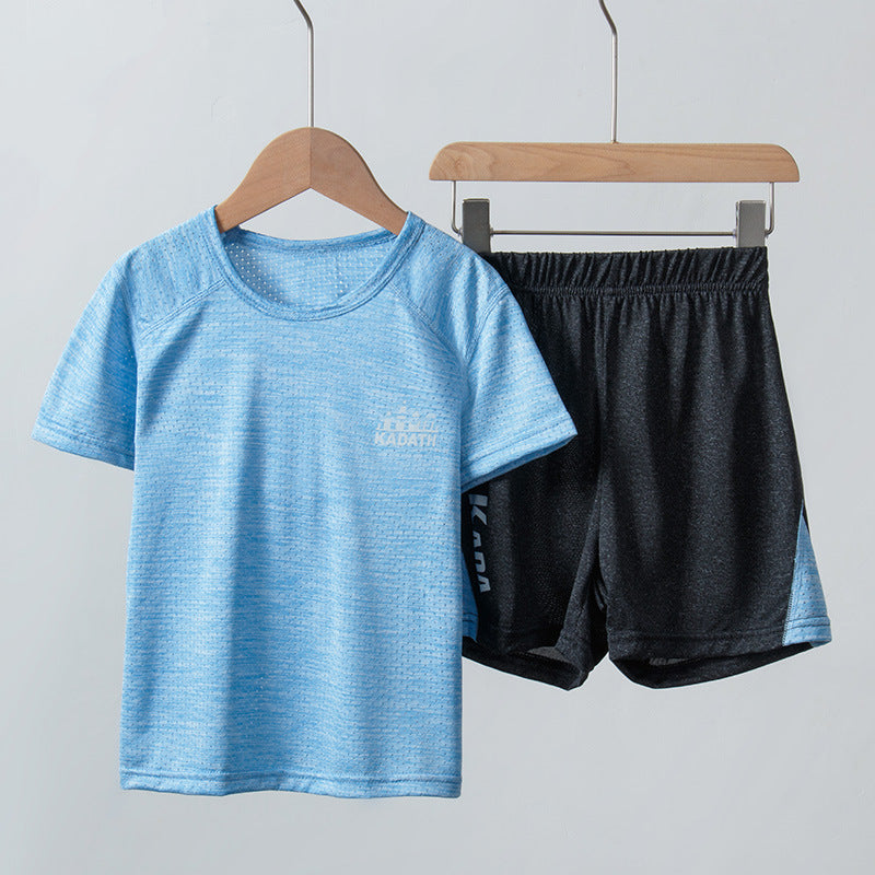 Summer Children's Short-Sleeved Suit T-shirt Boys and Girls Sportswear Thin Quick Drying Clothes Medium and Large Children's Shorts Two-Piece Set