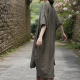 Shan Qian Nianyi, summer new Chinese-style simple Zen robe literary retro ramie jacquard plaid dress