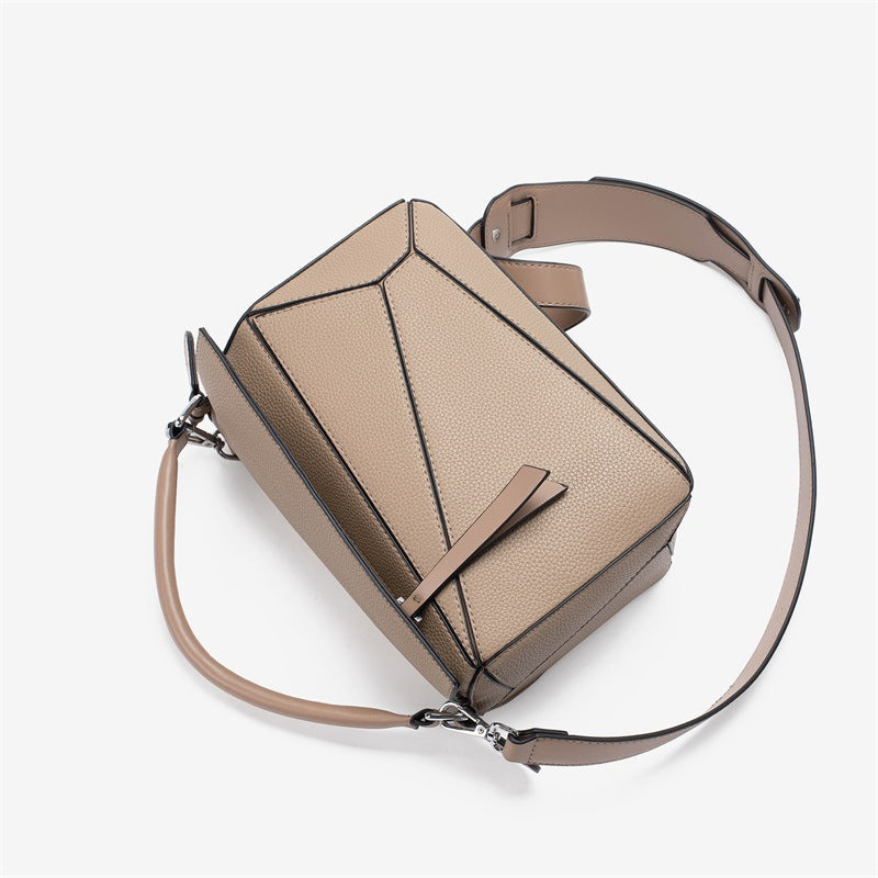 2025 popular new handbag geometric splicing pillow bag lychee pattern messenger bag fashionable and lightweight large-capacity doctor bag
