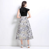 Popular trade women's clothing  spring and summer new heavy industry jacquard retro stand-up collar ruffle dress dress