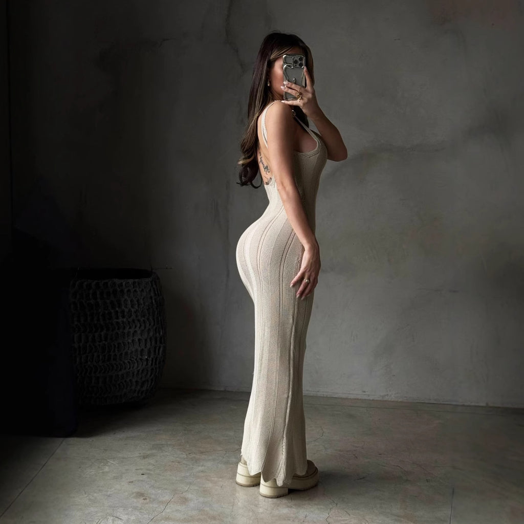 new summer elastic long sexy Spice Girl halter suspender hip-wrapped knitted suspender sexy long dress