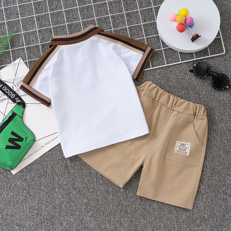 Boys' Summer Short Sleeve Suit 0-5 Years Old Children's Polo Shirt Lapel T-shirt Shorts 2 Pieces Set Foreign Trade Children's Wear Wholesale