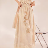 winter new Chinese light luxury stand-up collar bead embroidery sleeveless silk national style vest long dress set MY012