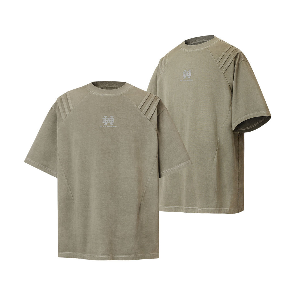 2025 9512 2025n Street 2025 Summer Irregular Design Deconstruction Men's Washed Premium Sense Neutral Short Sleeve T-Shirt