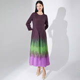 2025 Processing Customized Hot Trade Women's Clothing New Long Sleeve Printed Crew Neck Dress  Folded Long A-shaped Dress