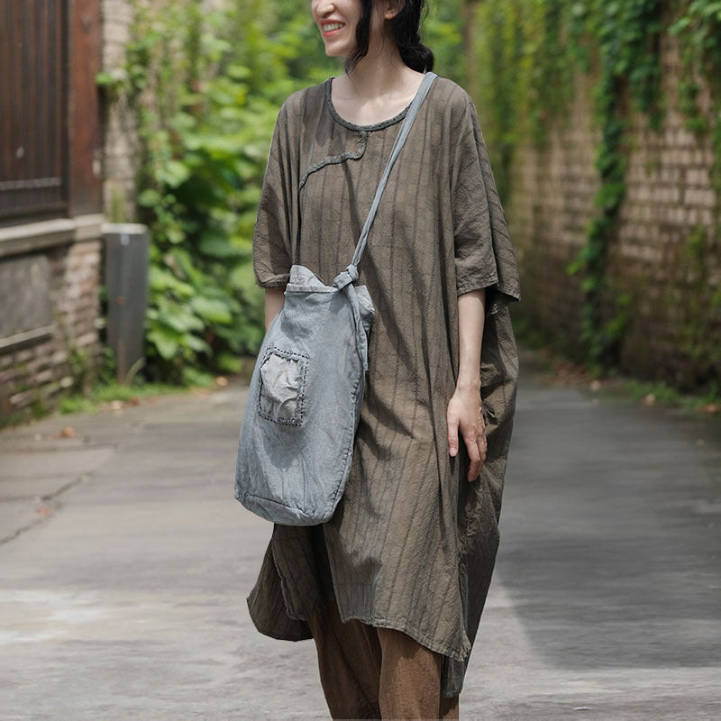 Shan Qian Nianyi, summer new Chinese-style simple Zen robe literary retro ramie jacquard plaid dress